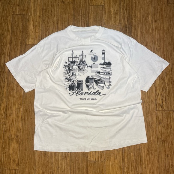 Vintage 1992 Panama City Beach Florida T Shirt Men 2XL White Ocean Single Stitch - Picture 1 of 8